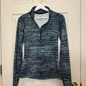 Nike Pro Dri-Fit Women 3/4 zip Athletic Pullover  Shirt Green/Blue sz Small / S